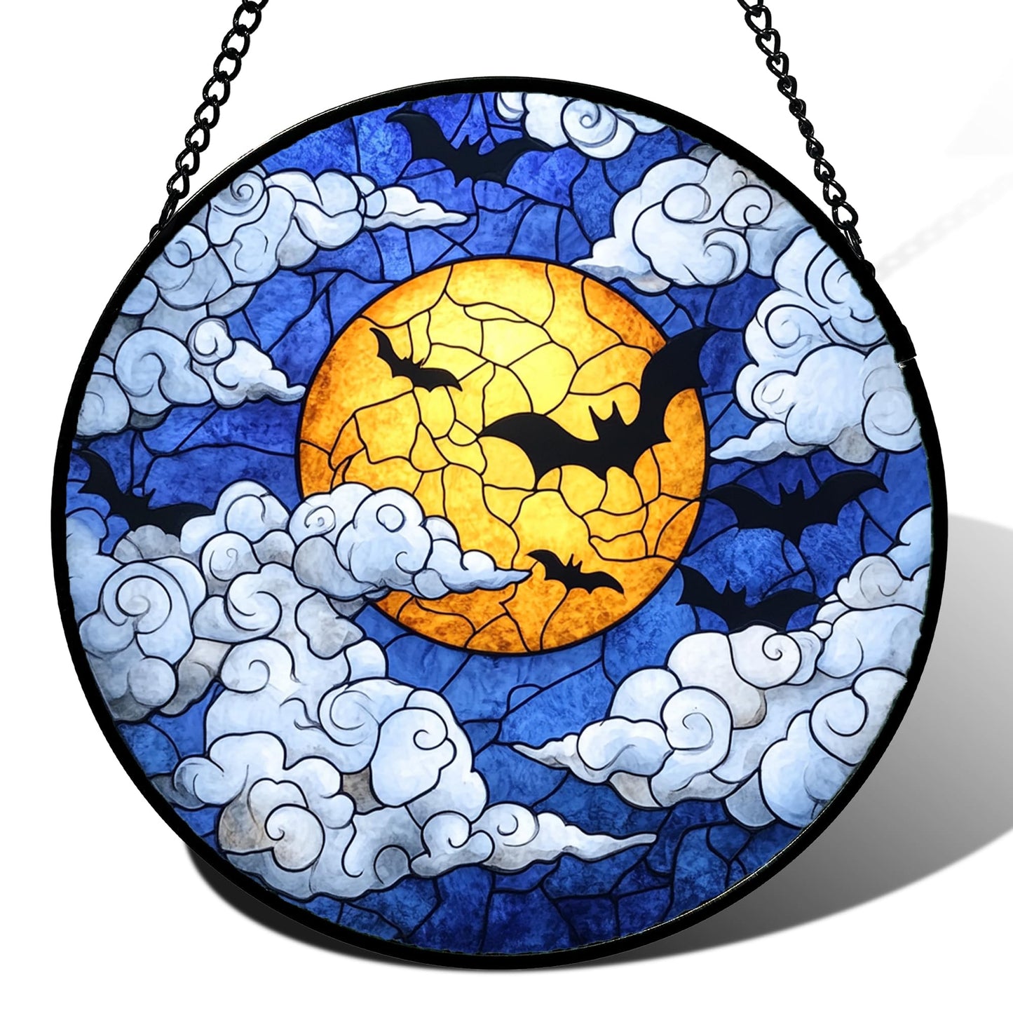 Stained Glass Window Hanging, Halloween Decorations Evil Pumpkin Suncatcher for Doors Garden Indoor Spooky Funny Orange Sun Catchers Gothic Decor Horror Gifts for Women Men Friend 15 in
