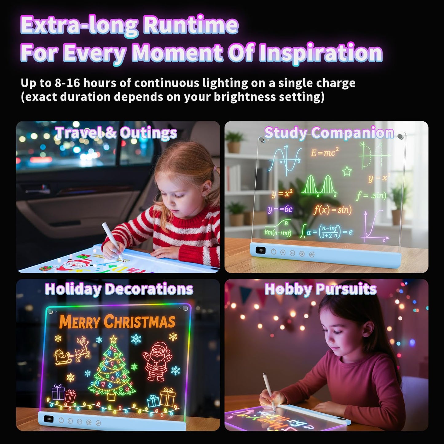 Led Drawing Board with 13 Light Effects, 16" Rechargeable Glow Doodle LED Note Board with Colors, Neon Light Up Drawing Tablet Gifts for Kids for Easter Birthday Christmas Gift Ideas