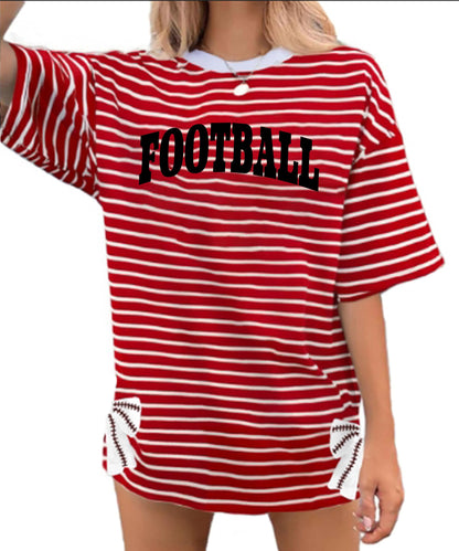 Football Shirts for Women Oversize Game Day T-Shirts Bow Side Split T-Shirt | Football Season Graphic Tee Tops Oversize Football Graphic Short Sleeve Tee Top