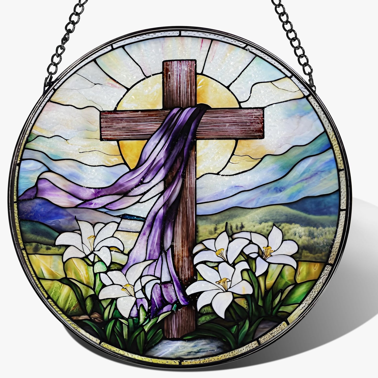 8-Inch Jesus with Cardinals Suncatcher Ornament, Stained Glass Window Hanging & Religious Christmas Ornament, Christian Window Decor — Memorial Gift, Christian Gifts for Her, Religious Gifts