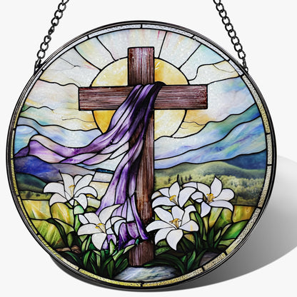 8-Inch Jesus with Cardinals Suncatcher Ornament, Stained Glass Window Hanging & Religious Christmas Ornament, Christian Window Decor — Memorial Gift, Christian Gifts for Her, Religious Gifts