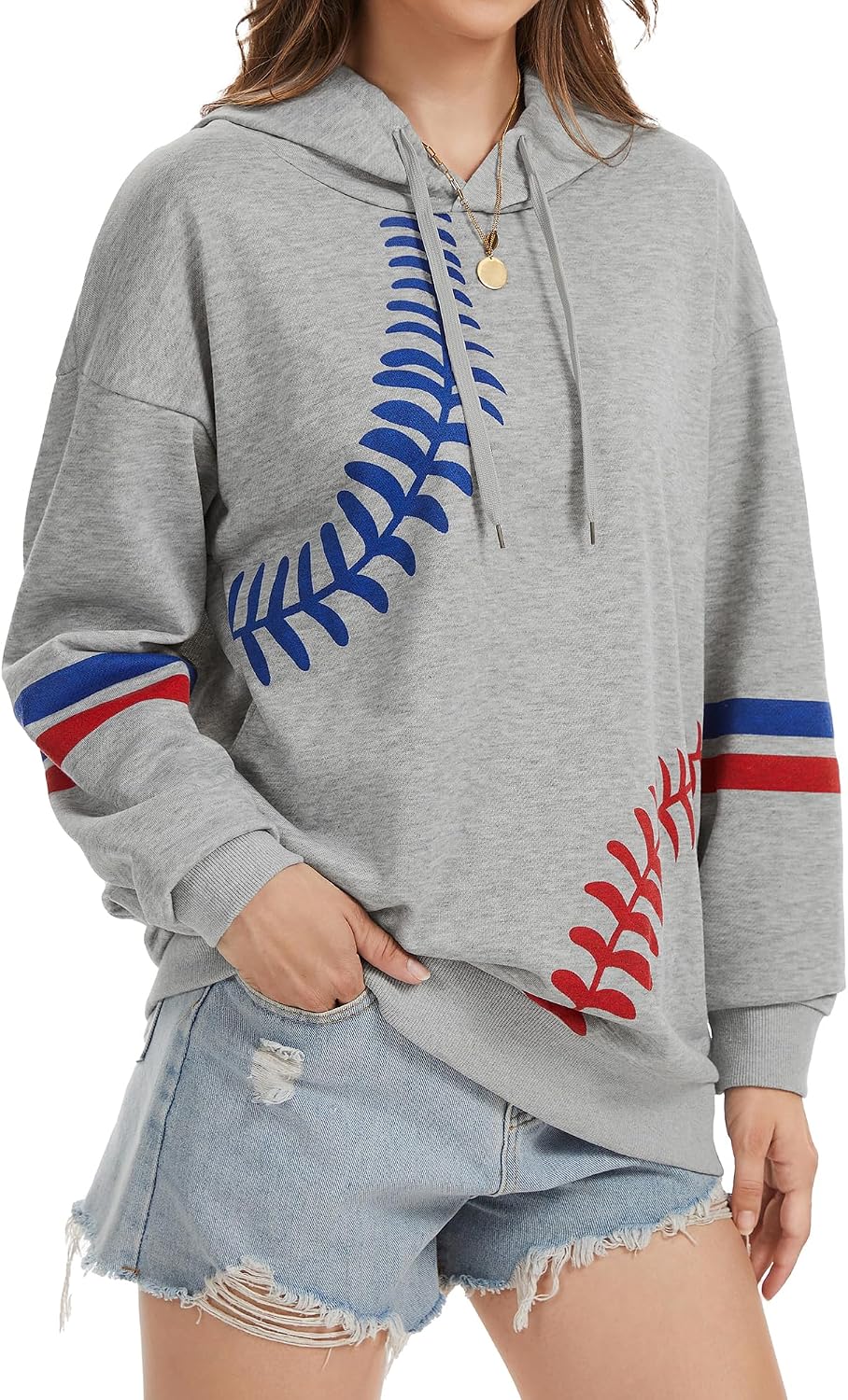Womens Baseball Hoodie Casual Long Sleeve Baseball Mom Sweatshirt