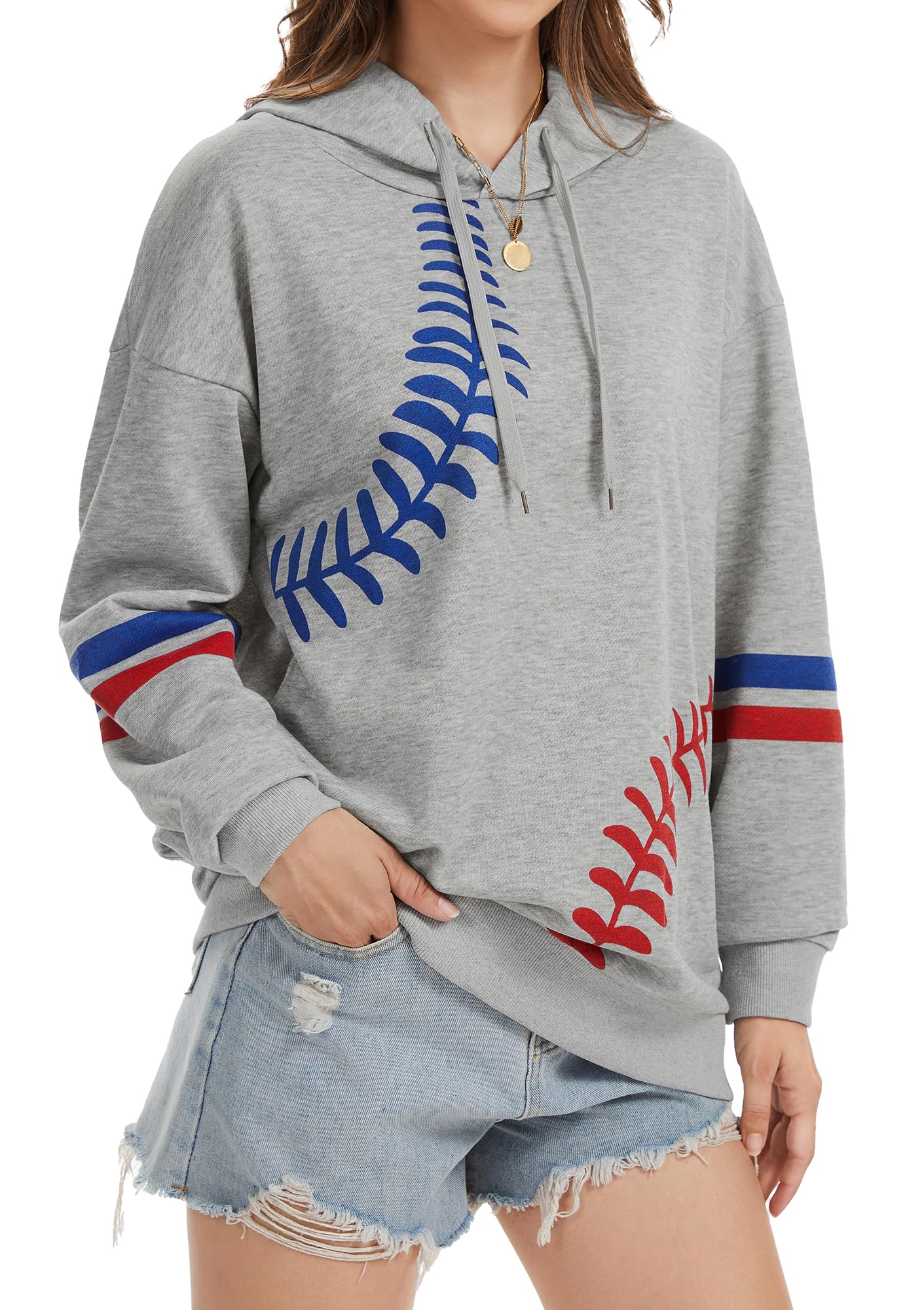 Womens Baseball Hoodie Casual Long Sleeve Baseball Mom Sweatshirt