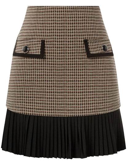 Kate Kasin Women's Plaid Mini Skirt, High Waist Pleated A-Line Skirts