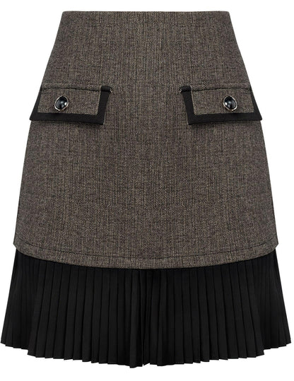 Kate Kasin Women's Plaid Mini Skirt, High Waist Pleated A-Line Skirts