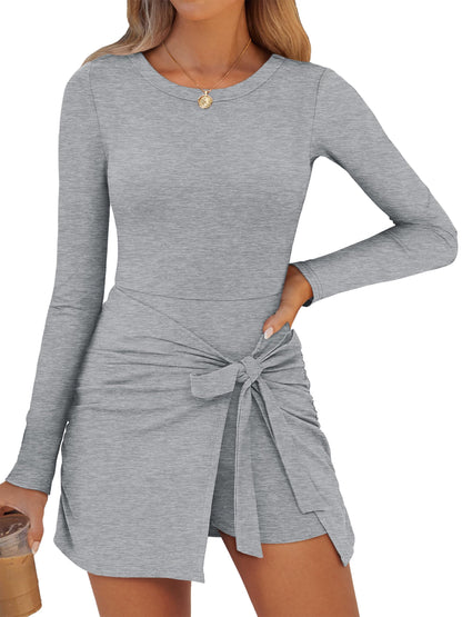 Caracilia Womens Long Sleeve Fall Dress Built in Shorts