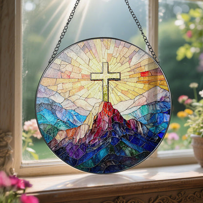 8-Inch Jesus with Cardinals Suncatcher Ornament, Stained Glass Window Hanging & Religious Christmas Ornament, Christian Window Decor — Memorial Gift, Christian Gifts for Her, Religious Gifts