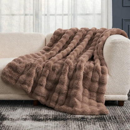 Cozy Bliss Faux Fur Throw Blanket for Couch, Fuzzy Soft Plush Thick Bubble Blanket for Sofa Bedroom Living Room, 50 * 60 Inches Tie Dye Pink