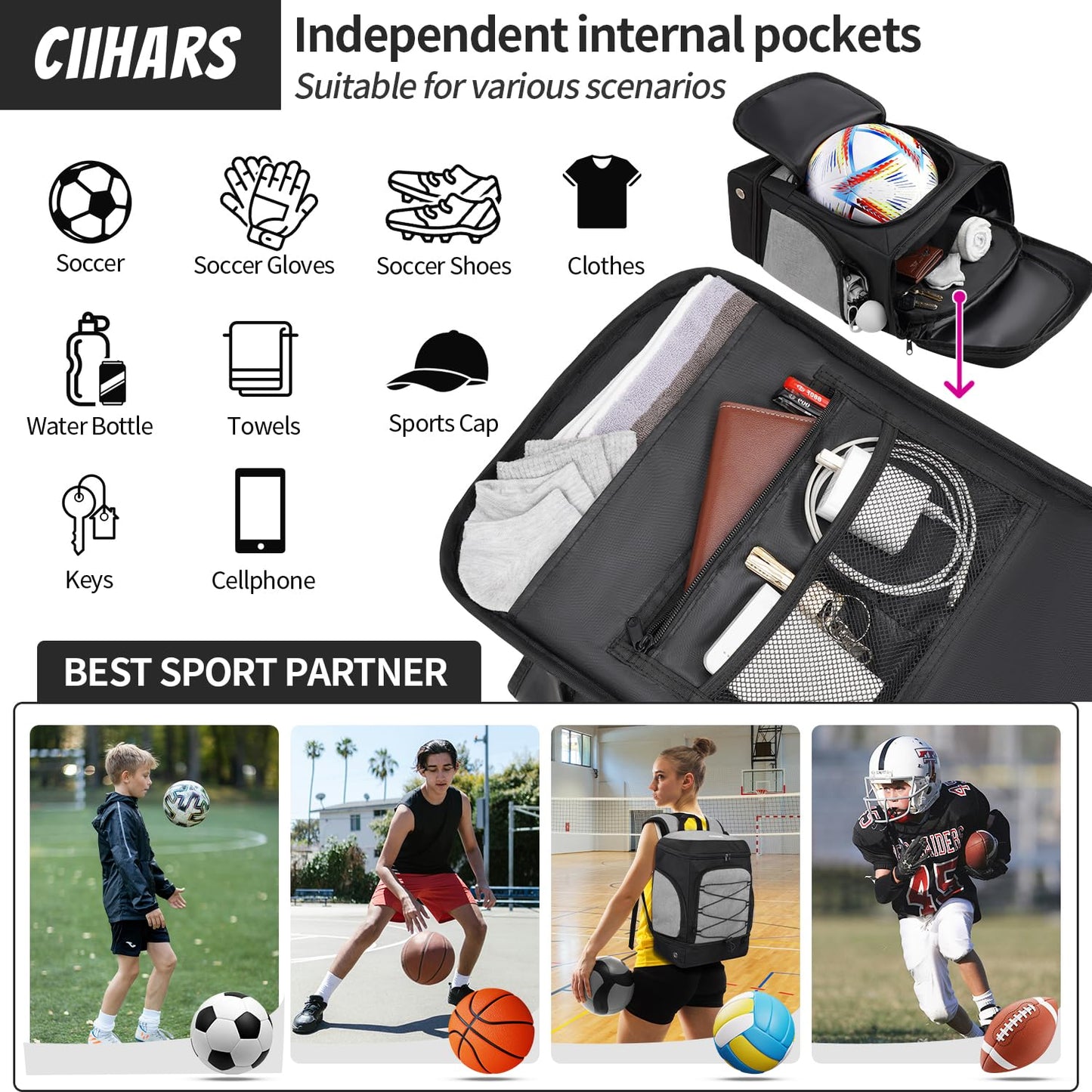 Soccer Backpack,Soccer Bag with Ball Holder and Shoe Compartment