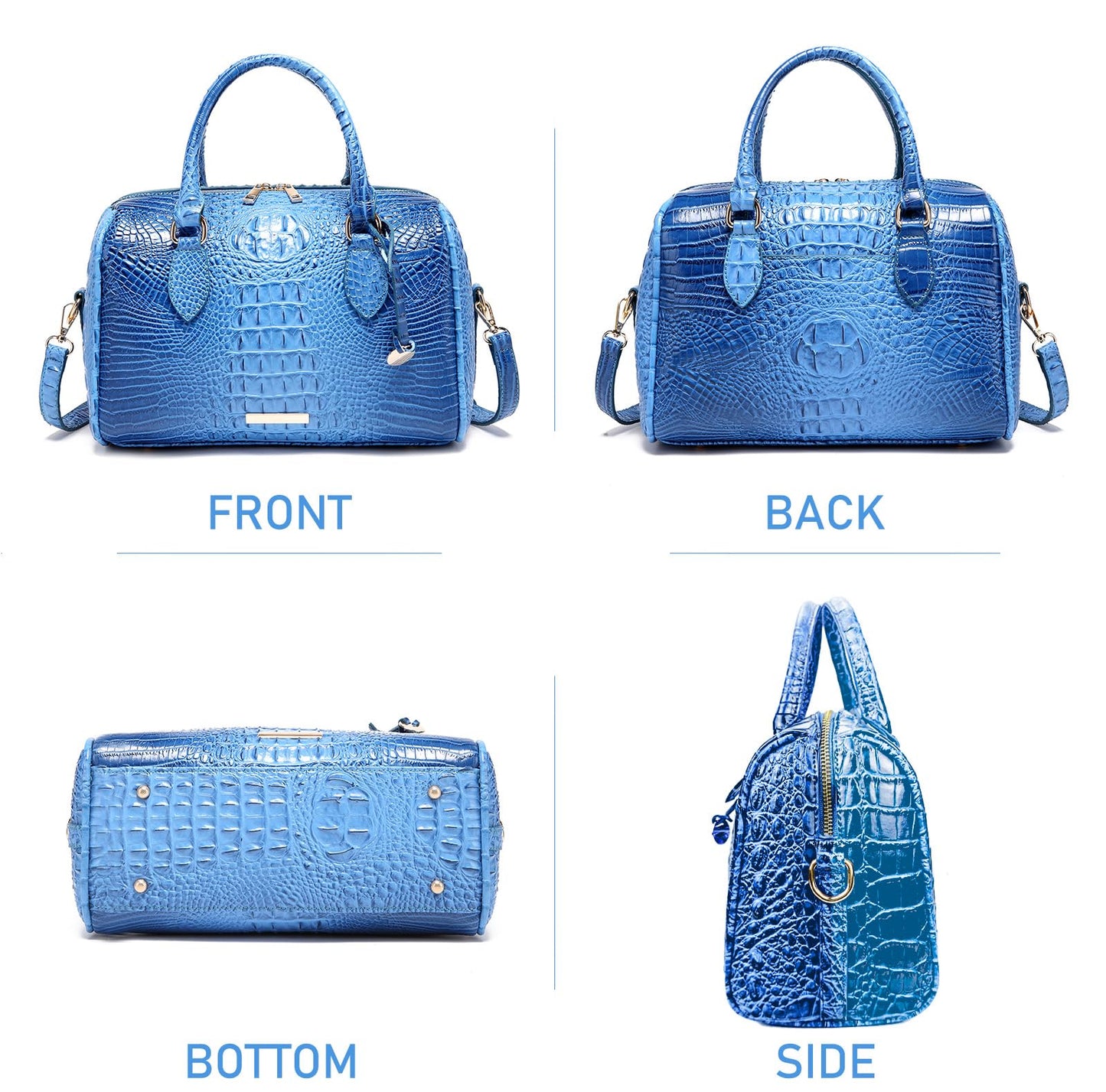 Makcr Joacbv Crocodile Handbag for Women Top Handle Leather Shoulder Purse | Glossy crocodile-embossed vegan leather with rolled handles, buckle details, a structured dome shape, and adjustable strap.