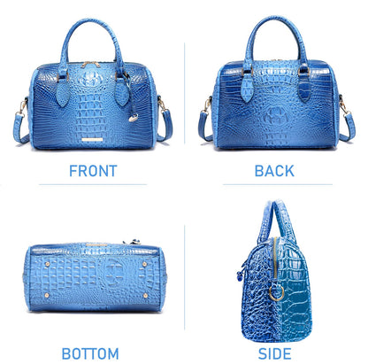 Makcr Joacbv Crocodile Handbag for Women Top Handle Leather Shoulder Purse | Glossy crocodile-embossed vegan leather with rolled handles, buckle details, a structured dome shape, and adjustable strap.