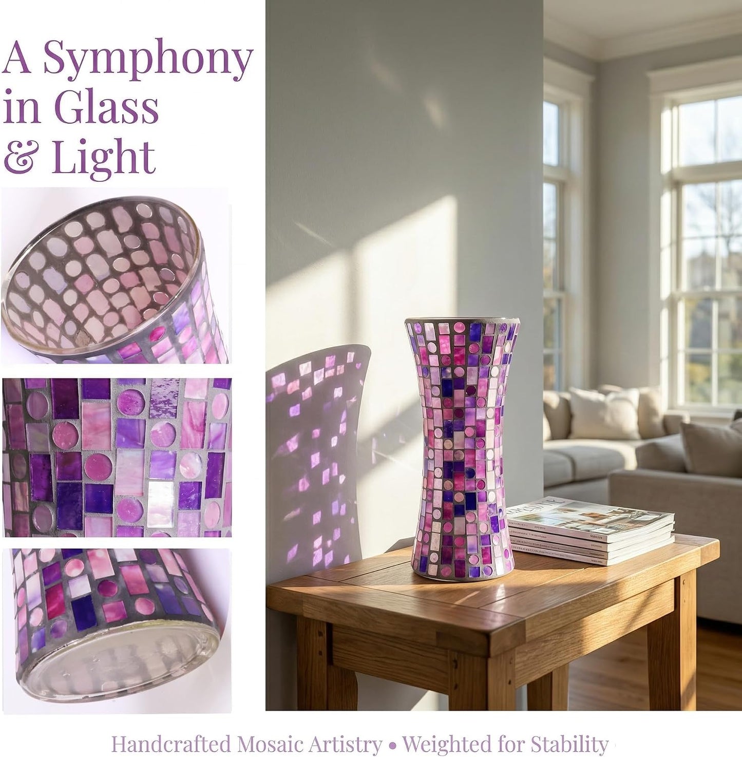 11.6" H Purple Red Mosaic Vase