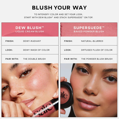 Saie Dew Liquid Blush for Cheeks - Hydrating Cream Blush Stick with a Blendable + Buildable Formula - Skincare Infused Dewy Cheek Tint for a Natural Flush - Glowy Makeup Essential - Baby (.40 oz)