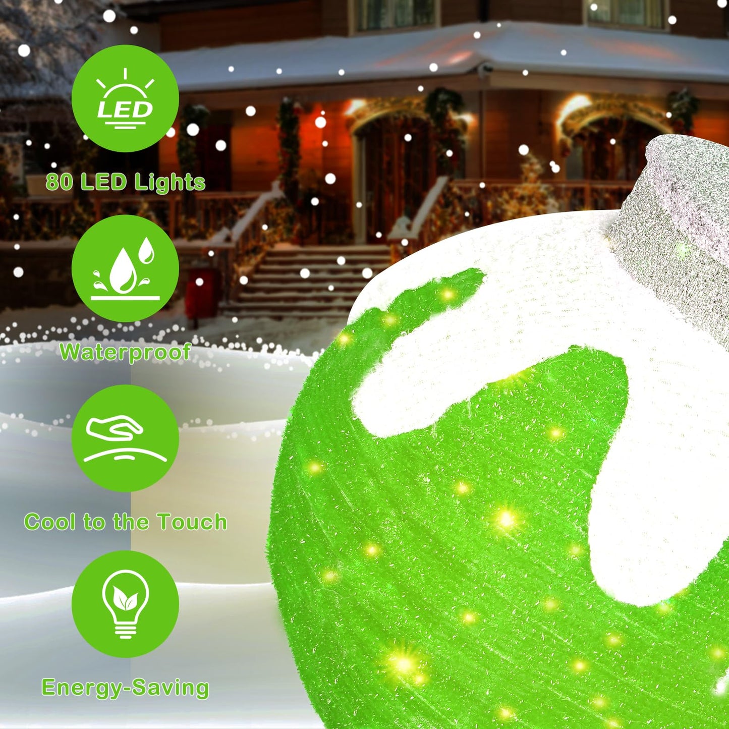 2 Pcs Outdoor Christmas Ornaments, Lighted Pop-Up Holiday Ball Decoration with 160 LED Lights, 8 Light Functions, Lighted Collapsible Christmas Outdoor Decorations for Yard, Patio, Home