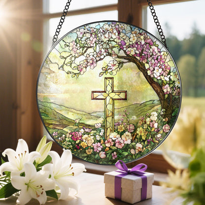 8-Inch Jesus with Cardinals Suncatcher Ornament, Stained Glass Window Hanging & Religious Christmas Ornament, Christian Window Decor — Memorial Gift, Christian Gifts for Her, Religious Gifts