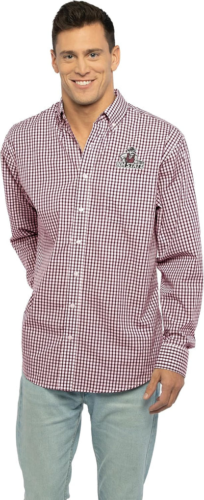 Vantage Men's Collegiate Easy-Care Long Sleeve Gingham Check Button Down Shirt