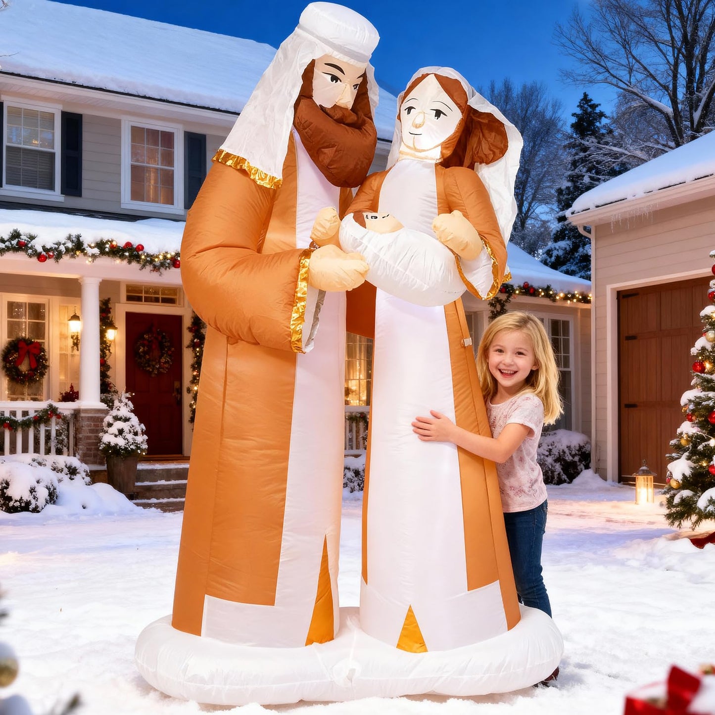 TRMESIA 8 Feet Jesus Birth Decoration Indoor Outdoor Inflatable Nativity Scene with LED Lights, Christmas Garden Lawn Decoration, Blow up Xmas Decor, Holiday Celebrations and Parties