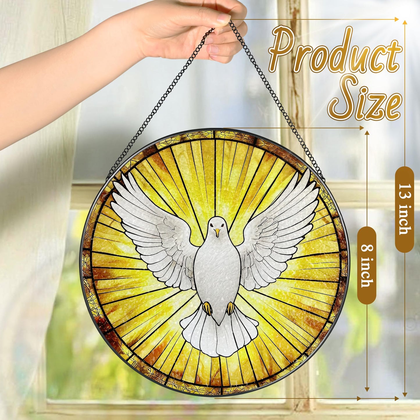 8-Inch Jesus with Cardinals Suncatcher Ornament, Stained Glass Window Hanging & Religious Christmas Ornament, Christian Window Decor — Memorial Gift, Christian Gifts for Her, Religious Gifts