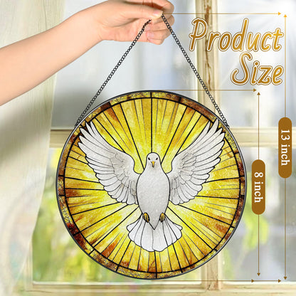 8-Inch Jesus with Cardinals Suncatcher Ornament, Stained Glass Window Hanging & Religious Christmas Ornament, Christian Window Decor — Memorial Gift, Christian Gifts for Her, Religious Gifts