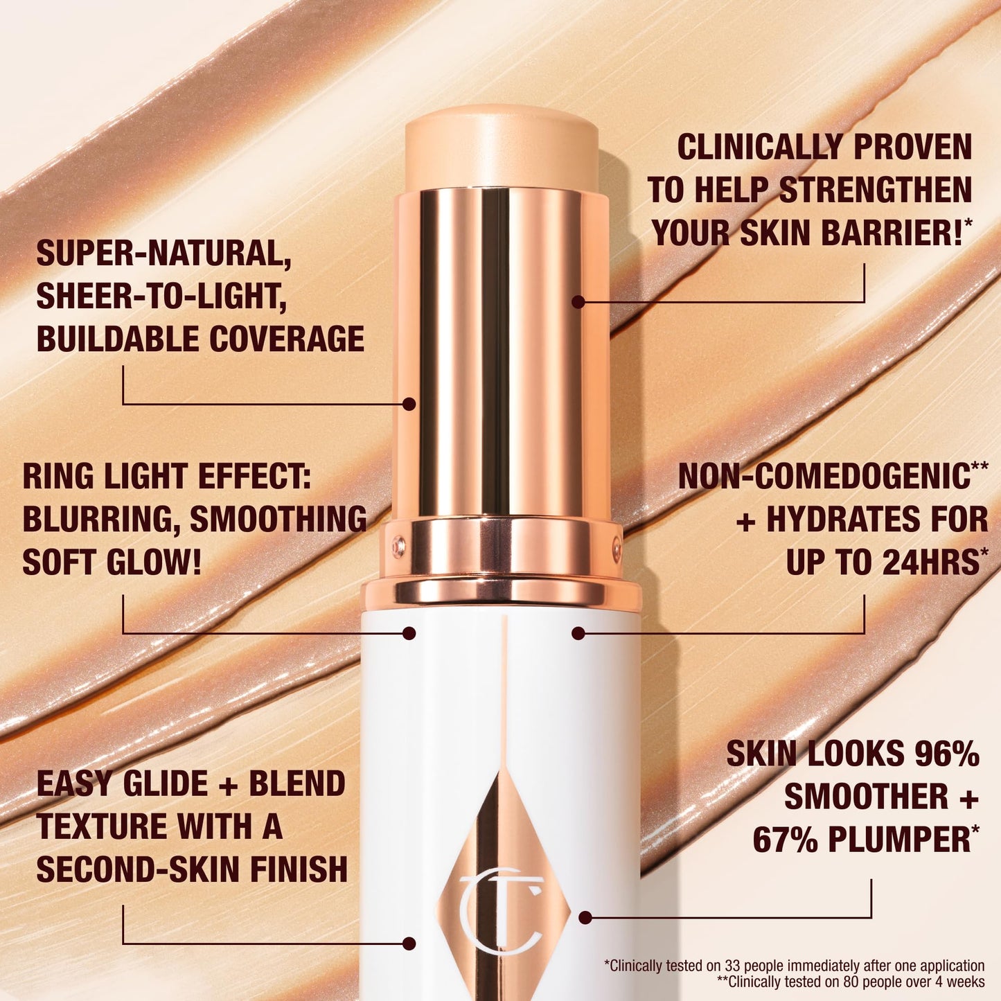 Charlotte Tilbury Unreal Skin Tint & Sheer Glow Hydrating Foundation Stick - Cream Foundation Makeup with Sheer-to-Light Coverage & a Buildable Formula - Blurring, Smoothing & Nourishing