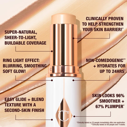 Charlotte Tilbury Unreal Skin Tint & Sheer Glow Hydrating Foundation Stick - Cream Foundation Makeup with Sheer-to-Light Coverage & a Buildable Formula - Blurring, Smoothing & Nourishing