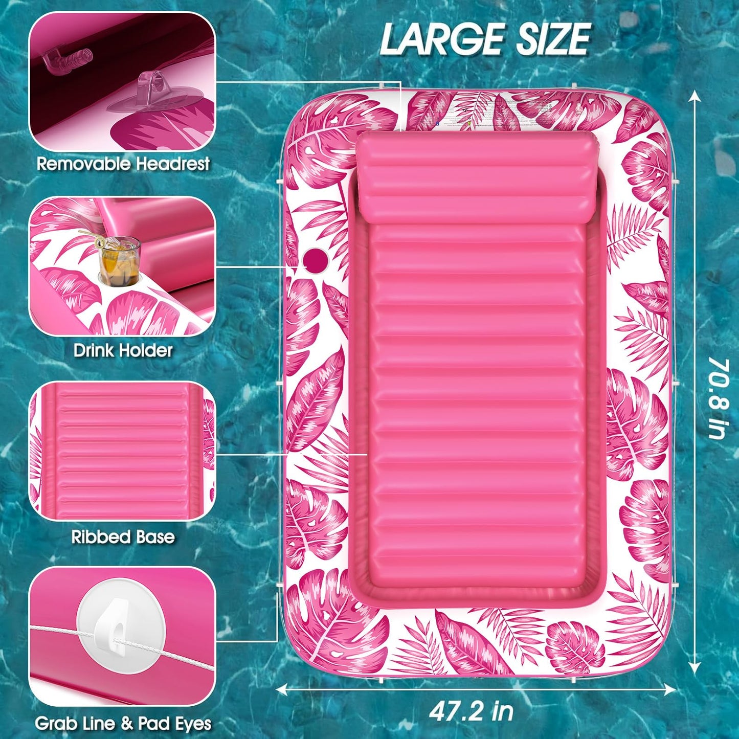 Inflatable Tanning Pool Lounger Float - Jasonwell 4 in 1 Sun Tan Tub Sunbathing Pool Lounge Raft Floatie Toys Water Filled Tanning Bed Mat Pad for Adult Blow Up Kiddie Pool Kids Ball Pit Pool (L)