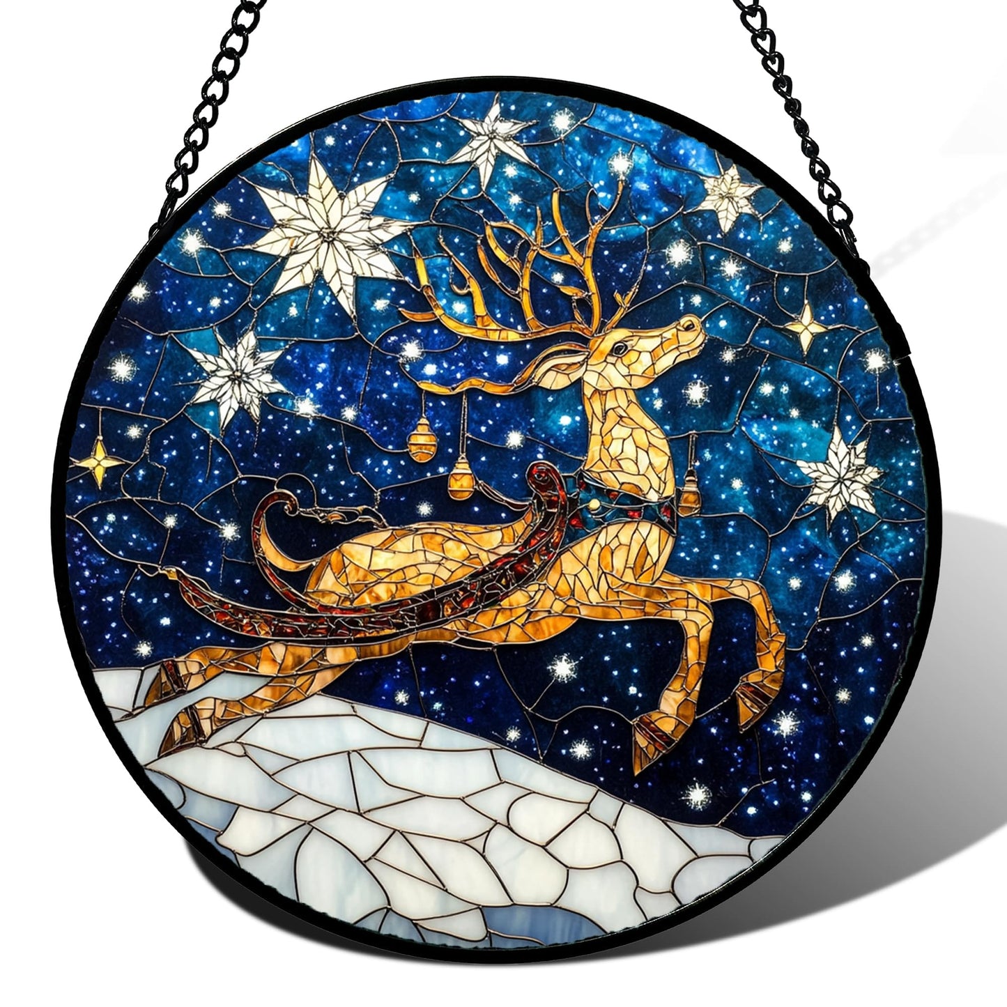 Stained Glass Window Hanging - Golden Christmas Tree Suncatcher for Doors Home Christmas Decoration Winter Sun Catcher Thanksgiving New Year Birthday Gifts for Women Men Mom Nana Girl 7.8 in