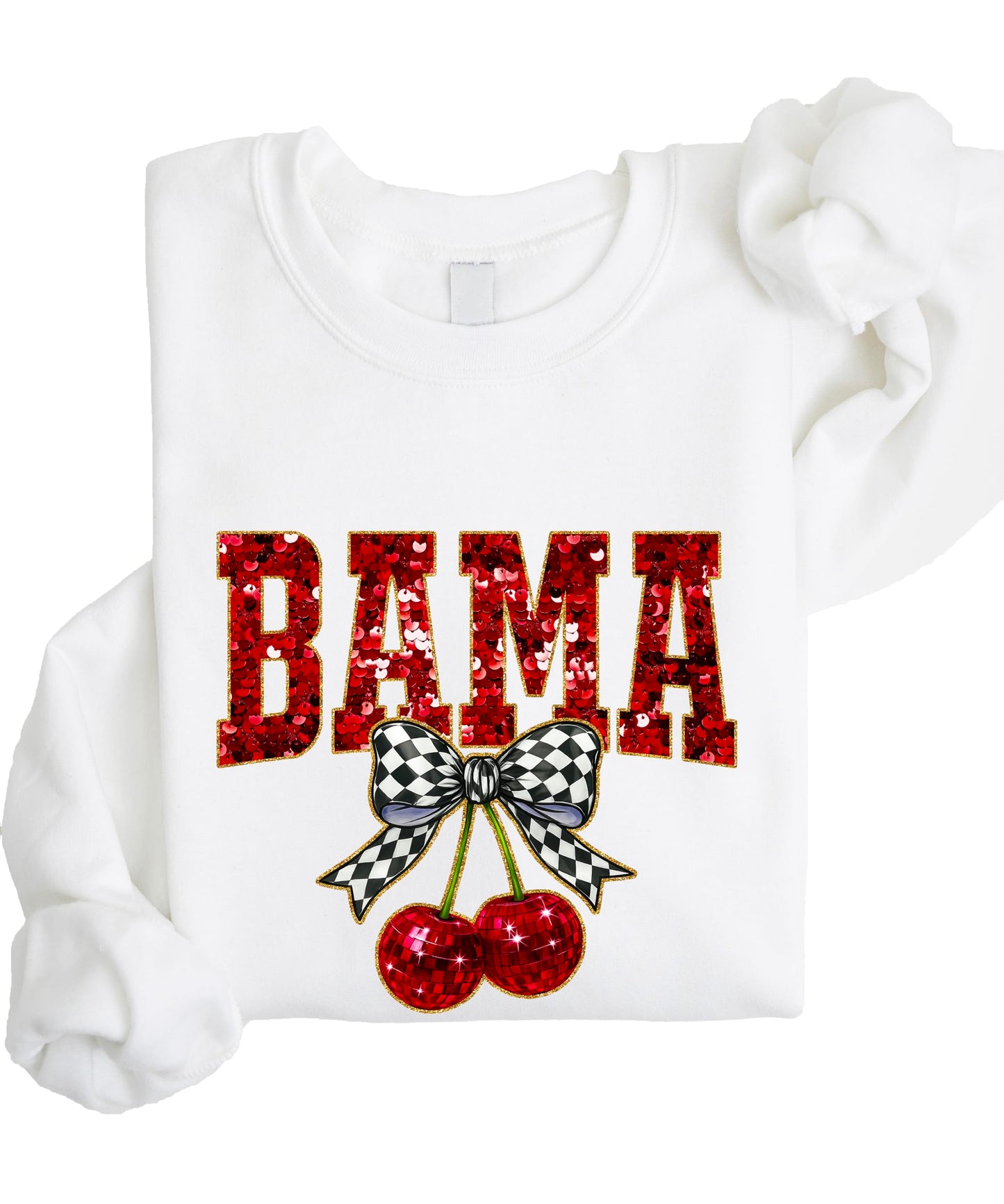 Olive Loves Apple Bama Red Ink-Printed Sequins Sweatshirt for Women & Teens Alabama Fall Sports Sweater