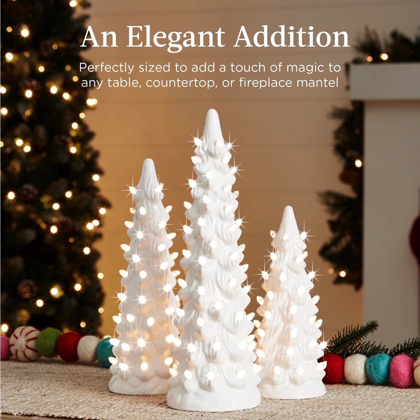 Best Choice Products Set of 3 Ceramic Christmas Trees, Pre-Lit Hand-Painted Tabletop Holiday Decoration w/Multicolor Bulbs, LED Lights – Green