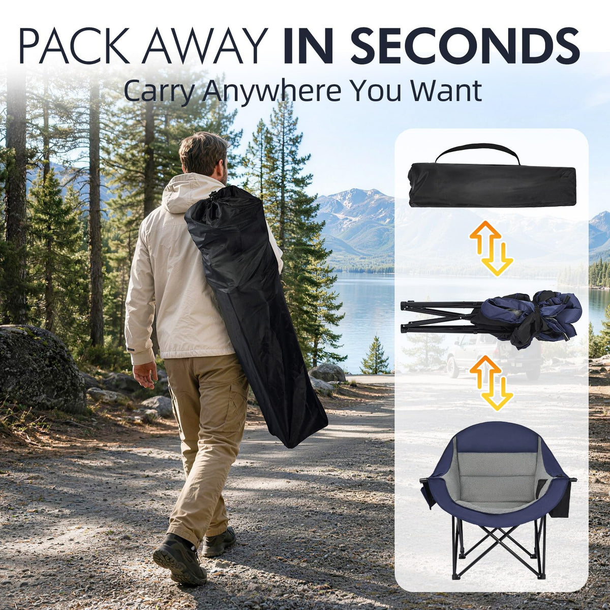 Oversized Camping Chairs for Adults - Heavy Duty Padded Outdoor Camp Chair