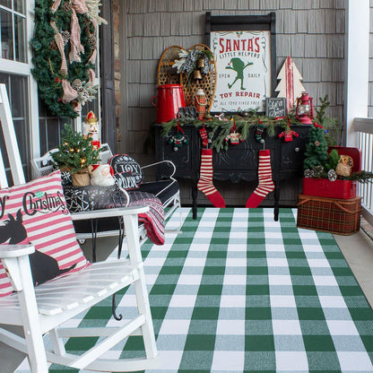 Christmas Door Mat Outdoor 35.4''x59'' Buffalo Plaid Christmas Decor Rug Cotton Hand-Woven Layered Door Mats Washable Carpet for Front Porch, Kitchen, Farmhouse, Entryway