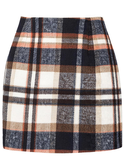 AURUZA Women's Plaid Pencil Mini Skirt