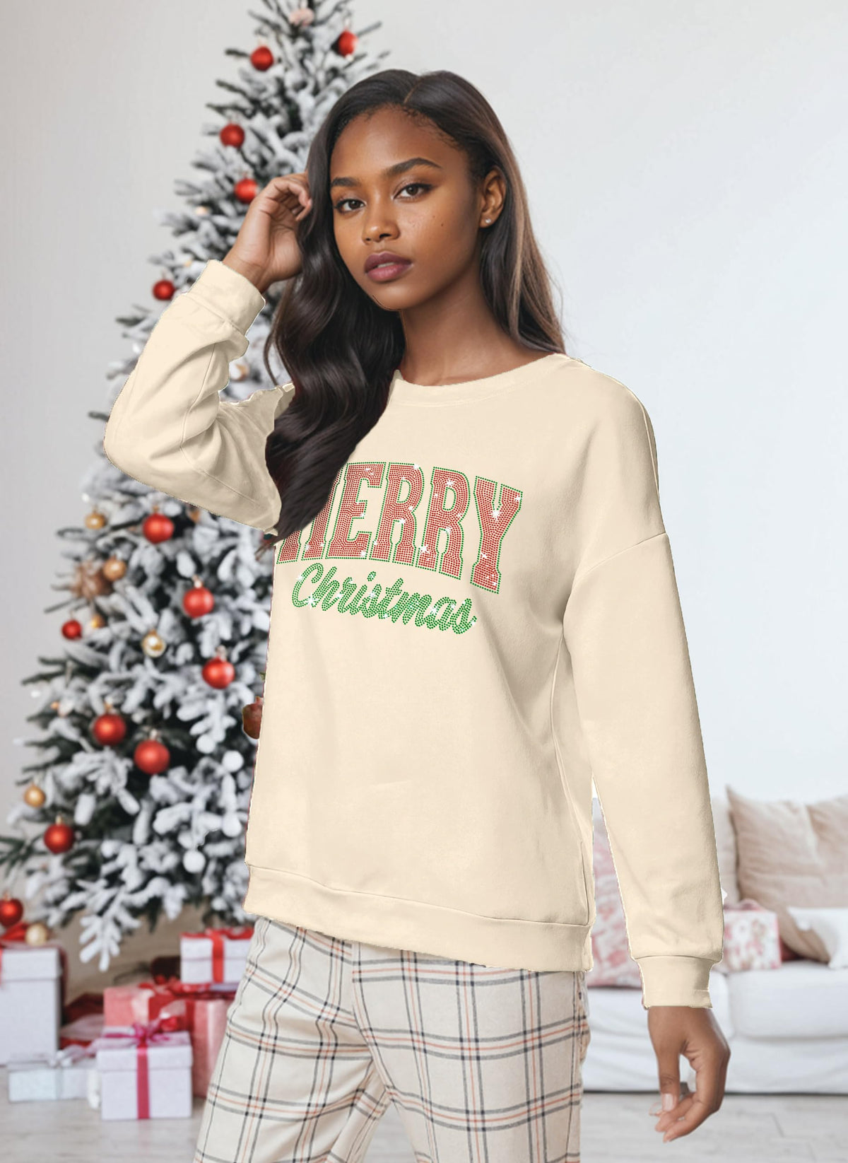 Tewmeu Christmas Sweatshirts for Women Sparkly Merry and Bright Sweater