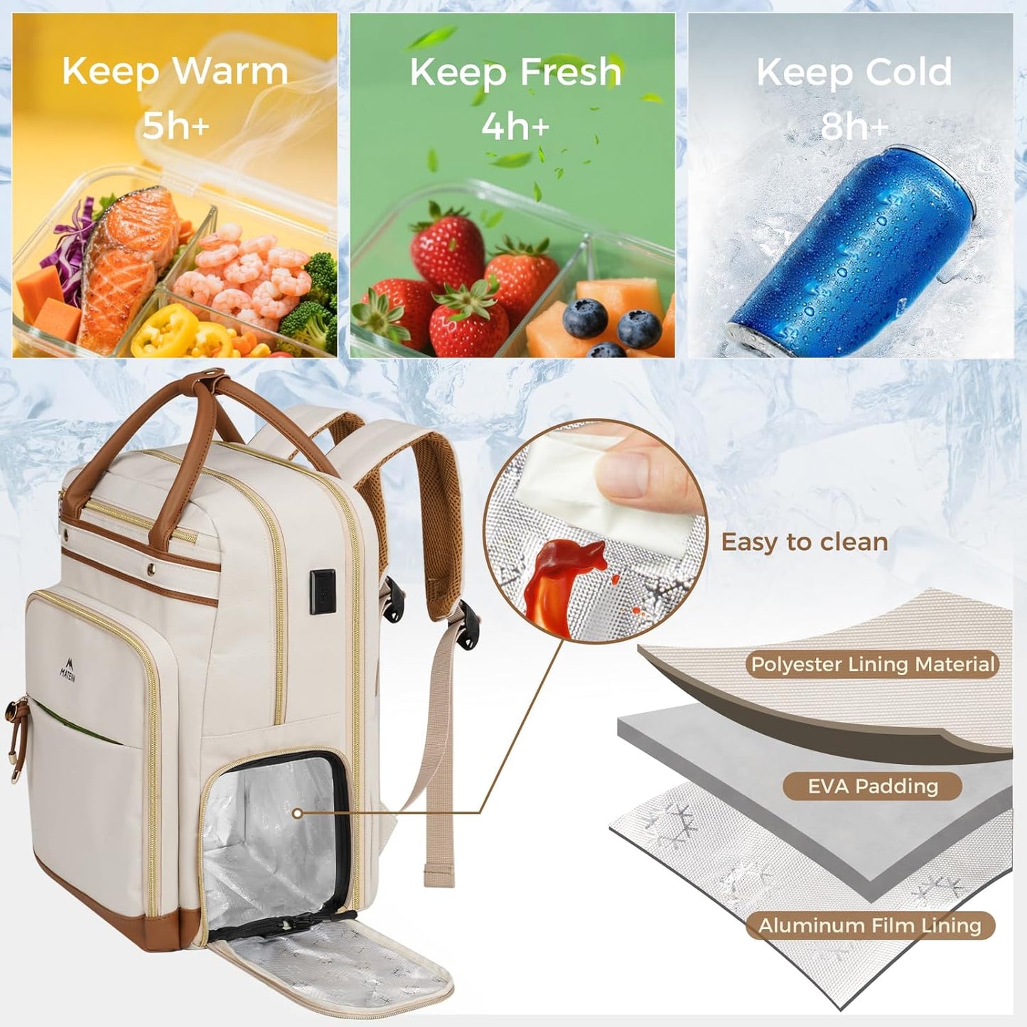 MATEIN Teacher Backpack with Lunch Compartment, 15.6 Inch Laptop Backpack | Detachable, with Organized Pocket, Commute Office College, Computer Backpacks for Men Women, Meal Prep Bag, Gift for Nurse