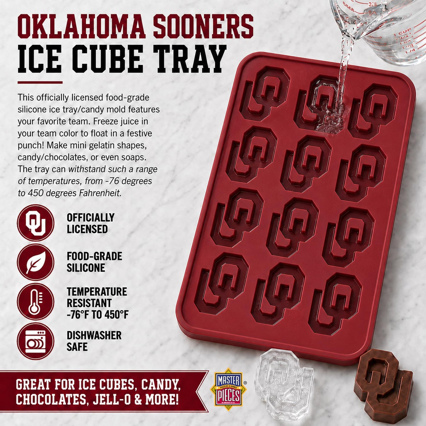 Masterpieces Fanpans Ncaa Alabama Crimson Tide Silicone Ice Cube Tray Set - Fun Alabama Merchandise, Dishwasher Safe