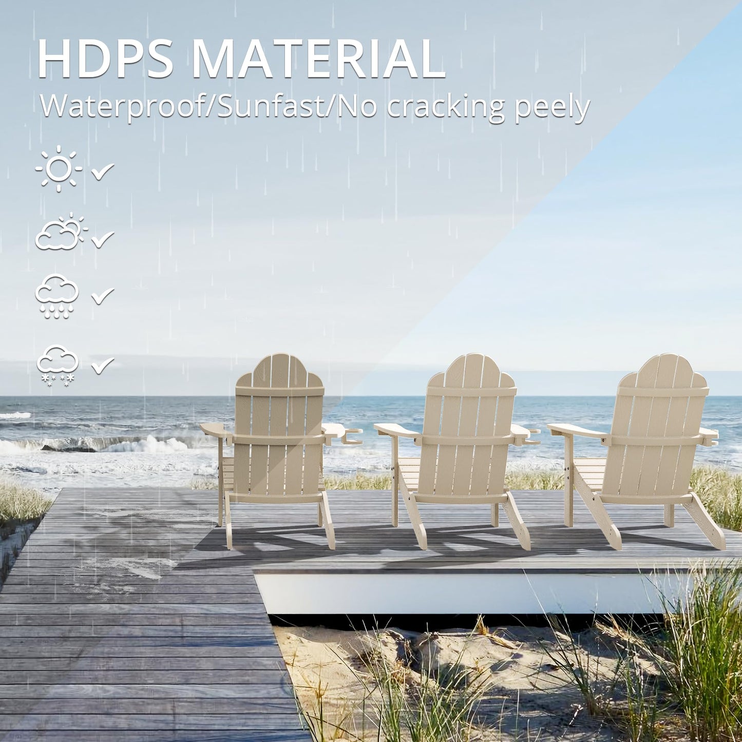 LUE BONA HDPS Adirondack Chairs Set, Fire Pit Outdoor Chair Weather Resistant with Cup Holder, Modern Plastic Chair Plastic for Patio, Deck, Proch, 350LBS, 4 Set, Dark Brown