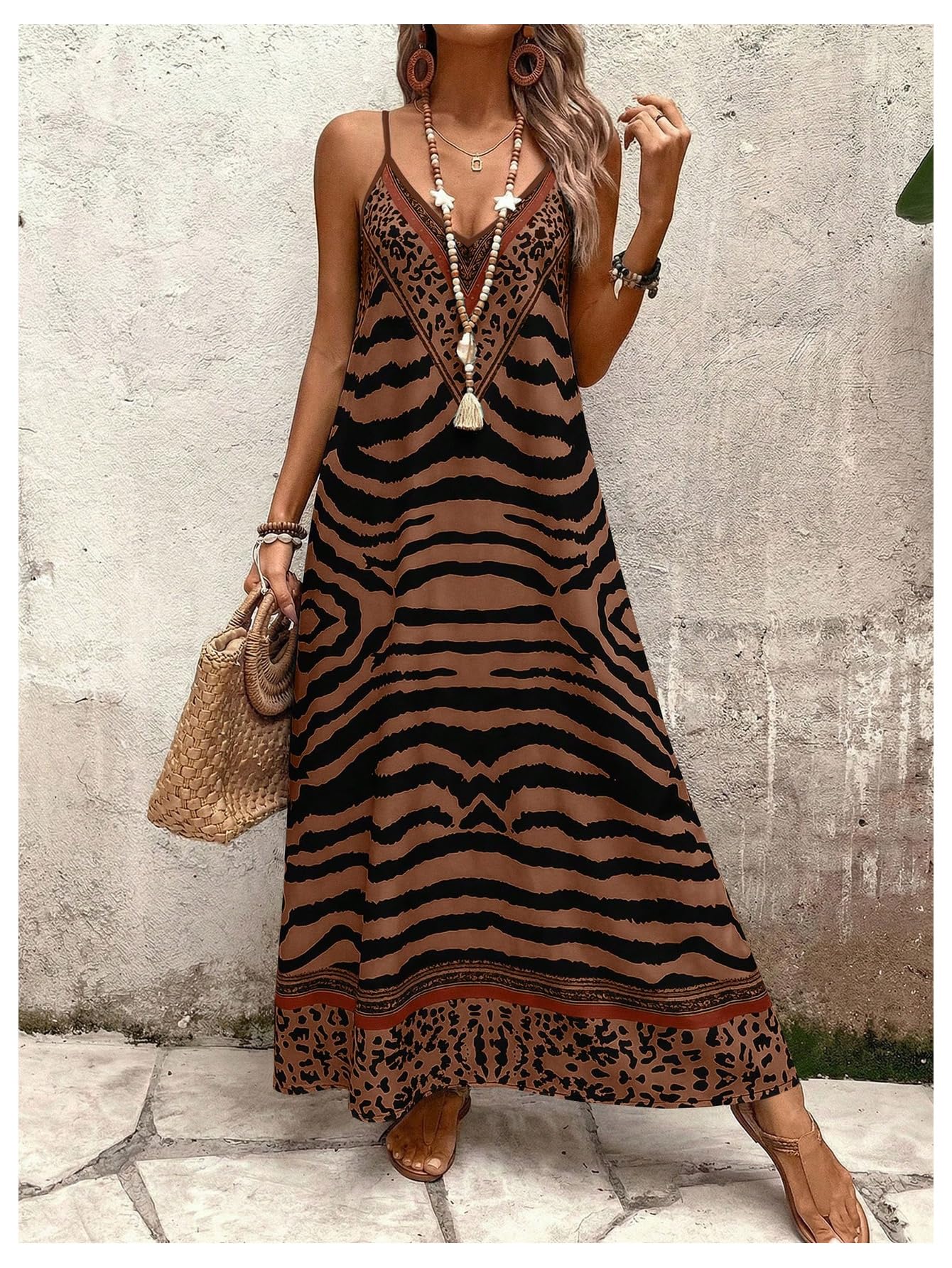GORGLITTER Women's Animal Print Boho Flowy Maxi Dress