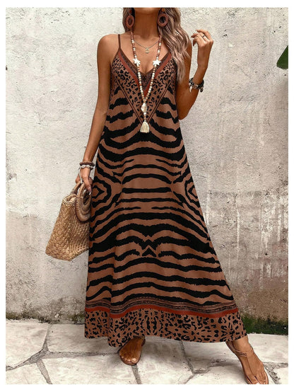 GORGLITTER Women's Animal Print Boho Flowy Maxi Dress