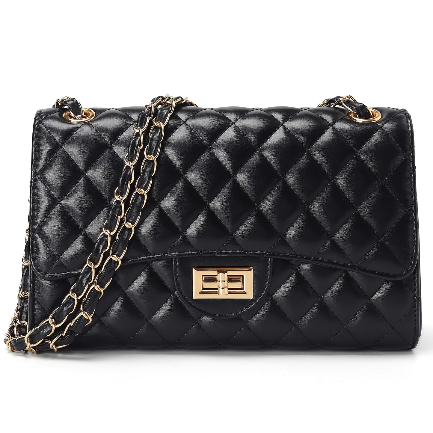 Quilted Leather Crossbody Bags for Women Trendy Ladies Shoulder Purse Satchel HandBag with Chain Strap