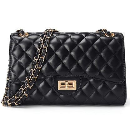 Quilted Leather Crossbody Bags for Women Trendy Ladies Shoulder Purse Satchel HandBag with Chain Strap