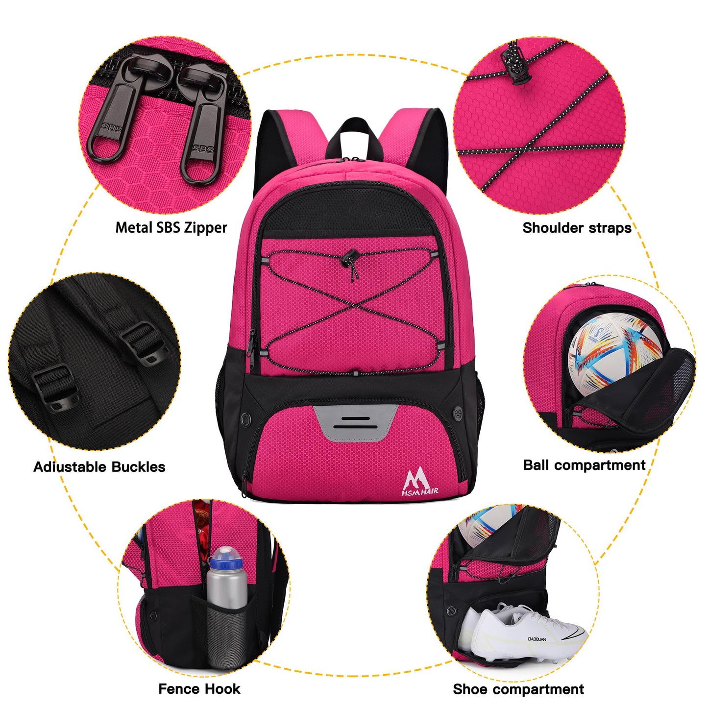 Hsmihair Soccer Bag,Youth Soccer Backpack with Ball and Cleat Compartment
