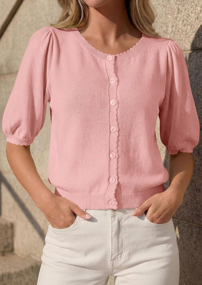 PRETTYGARDEN Women Short Sleeve Lightweight Knit Cardigans
