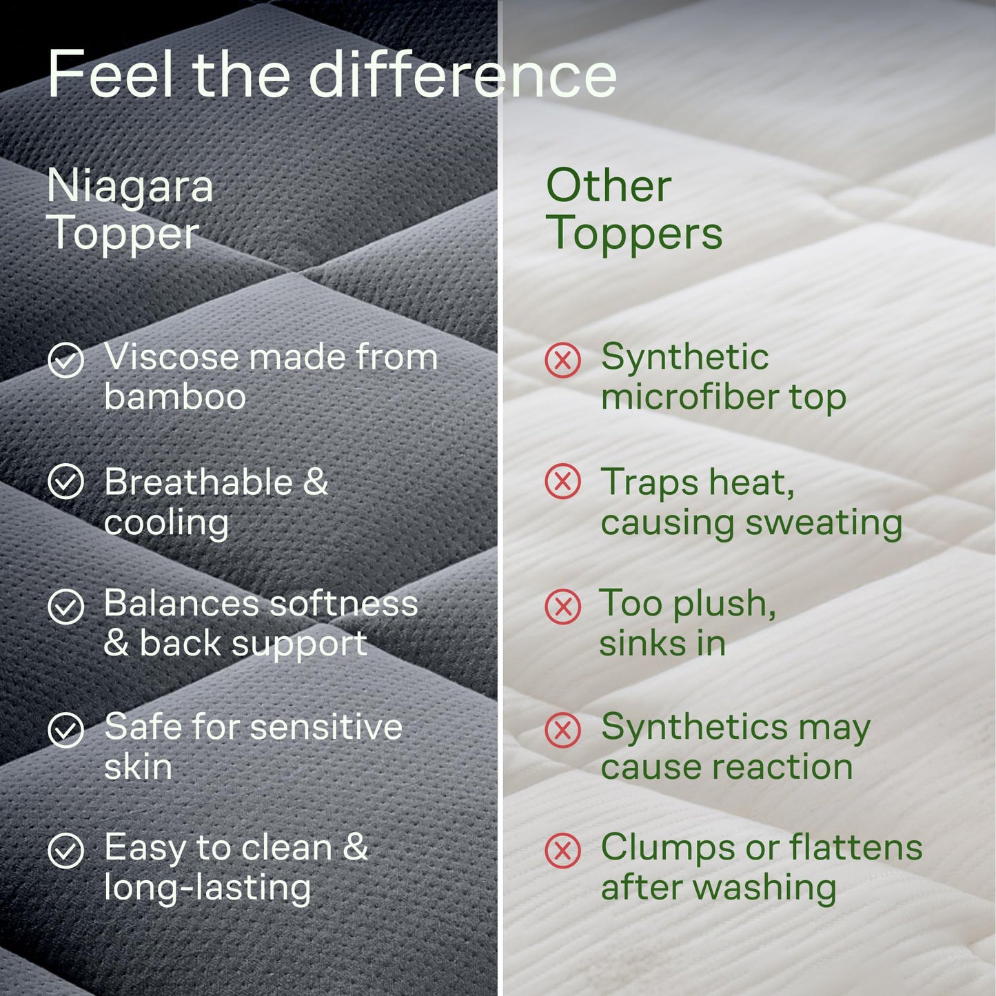 Niagara Sleep Solution Ultra Soft Queen Size Mattress Topper - Rayon Derived from Bamboo Pillow Top Mattress Pad for Back Pain Relief - Naturally Cooling for Hot Sleepers, Green