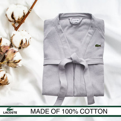 Lacoste Classic Pique Bath Robe, 100% Soft Cotton Terry, Unisex Adult Bathrobe, Absorbent & Quick Drying, One Size Fits Most