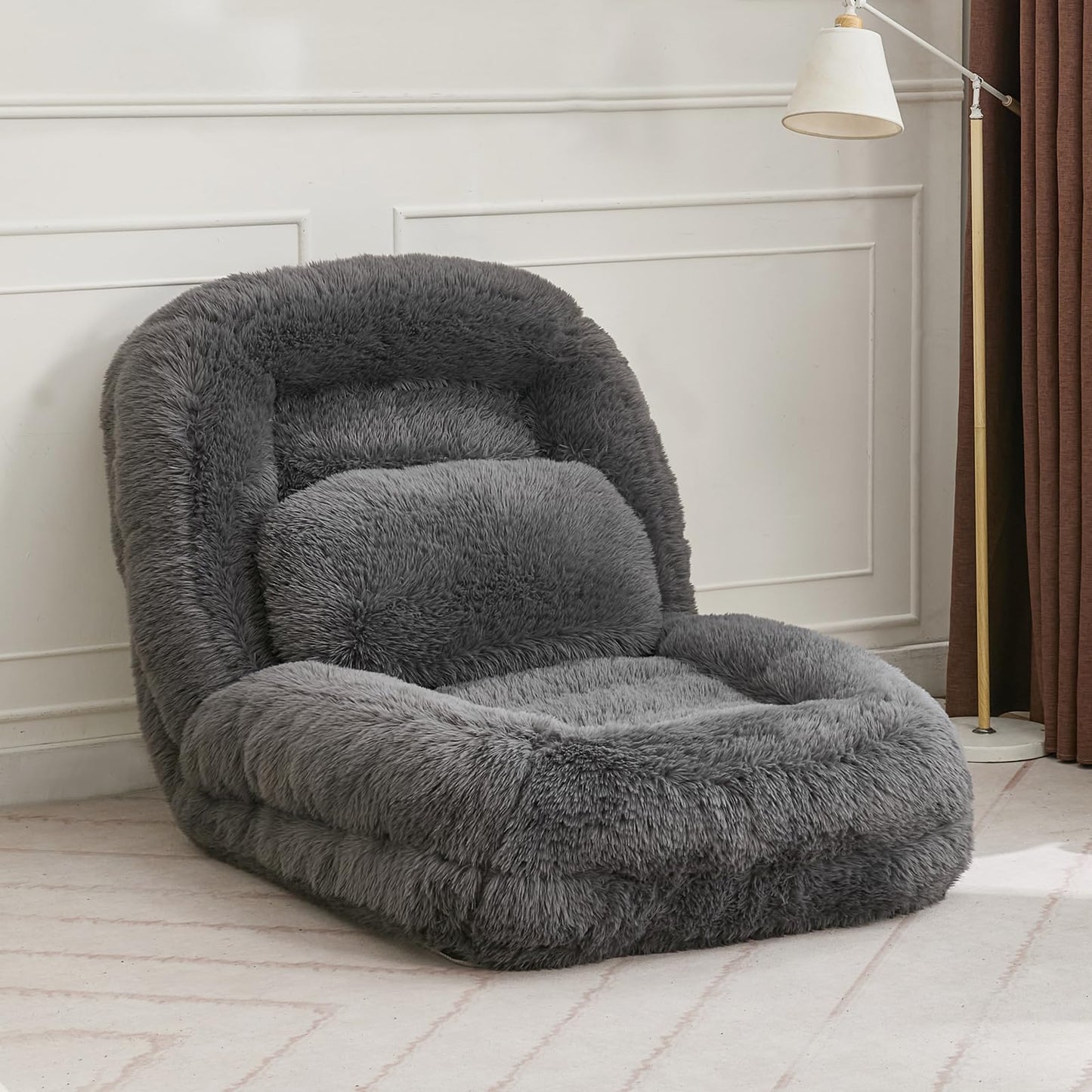 Upholstered Convertible Lounge Chair with 2 Soft Pillows