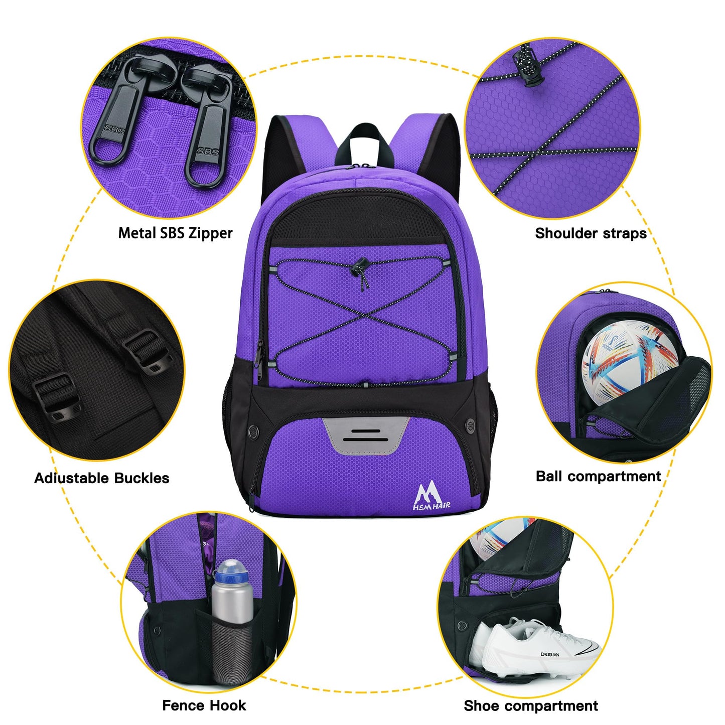 Hsmihair Soccer Bag,Youth Soccer Backpack with Ball and Cleat Compartment