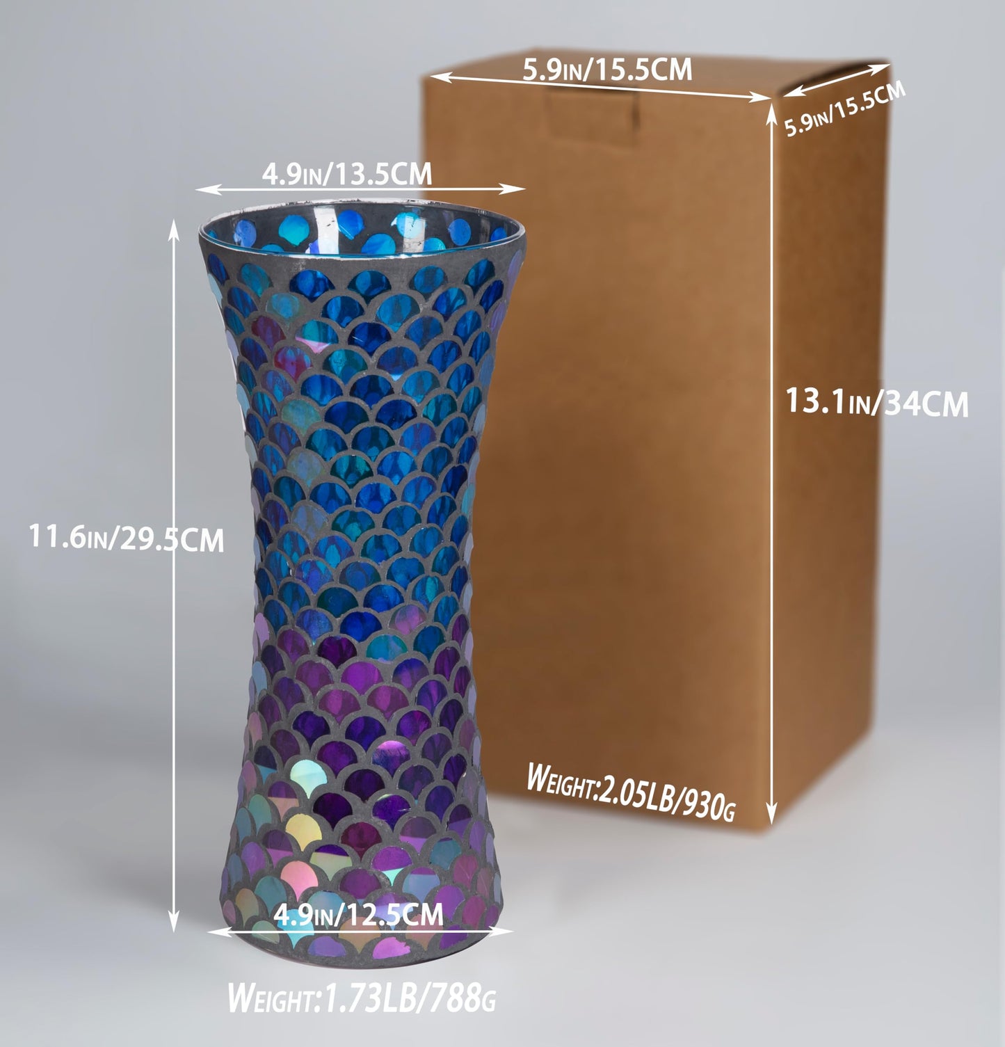 11.6" H Purple Red Mosaic Vase