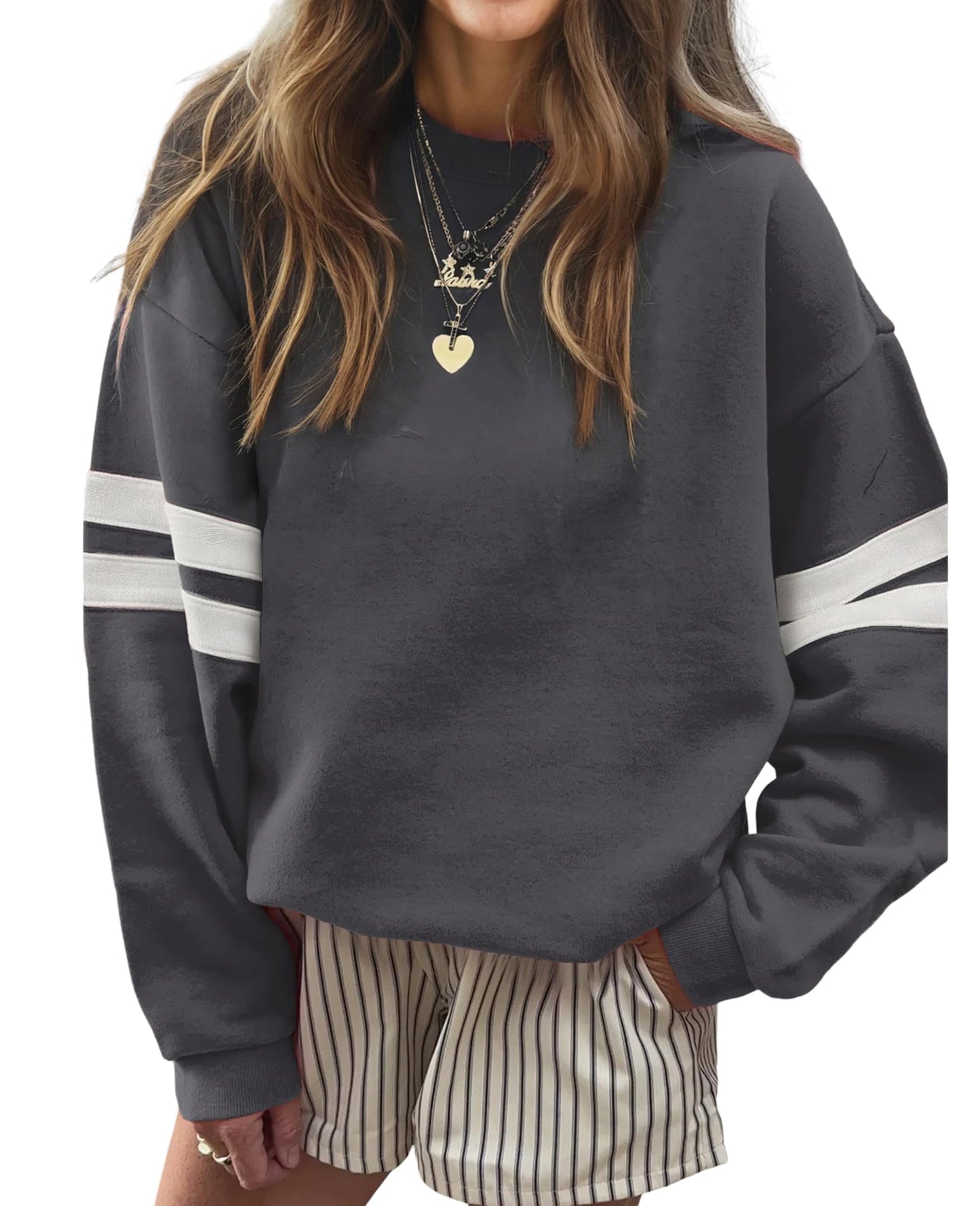 Selink Womens Varsity Striped Oversized Sweatshirt Crewneck Long Sleeve Casual Fashion Pullover Top Fall Outfits