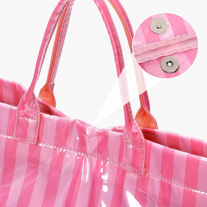 Striped PVC Tote Bag Large Glossy
