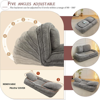 Upholstered Convertible Lounge Chair with 2 Soft Pillows